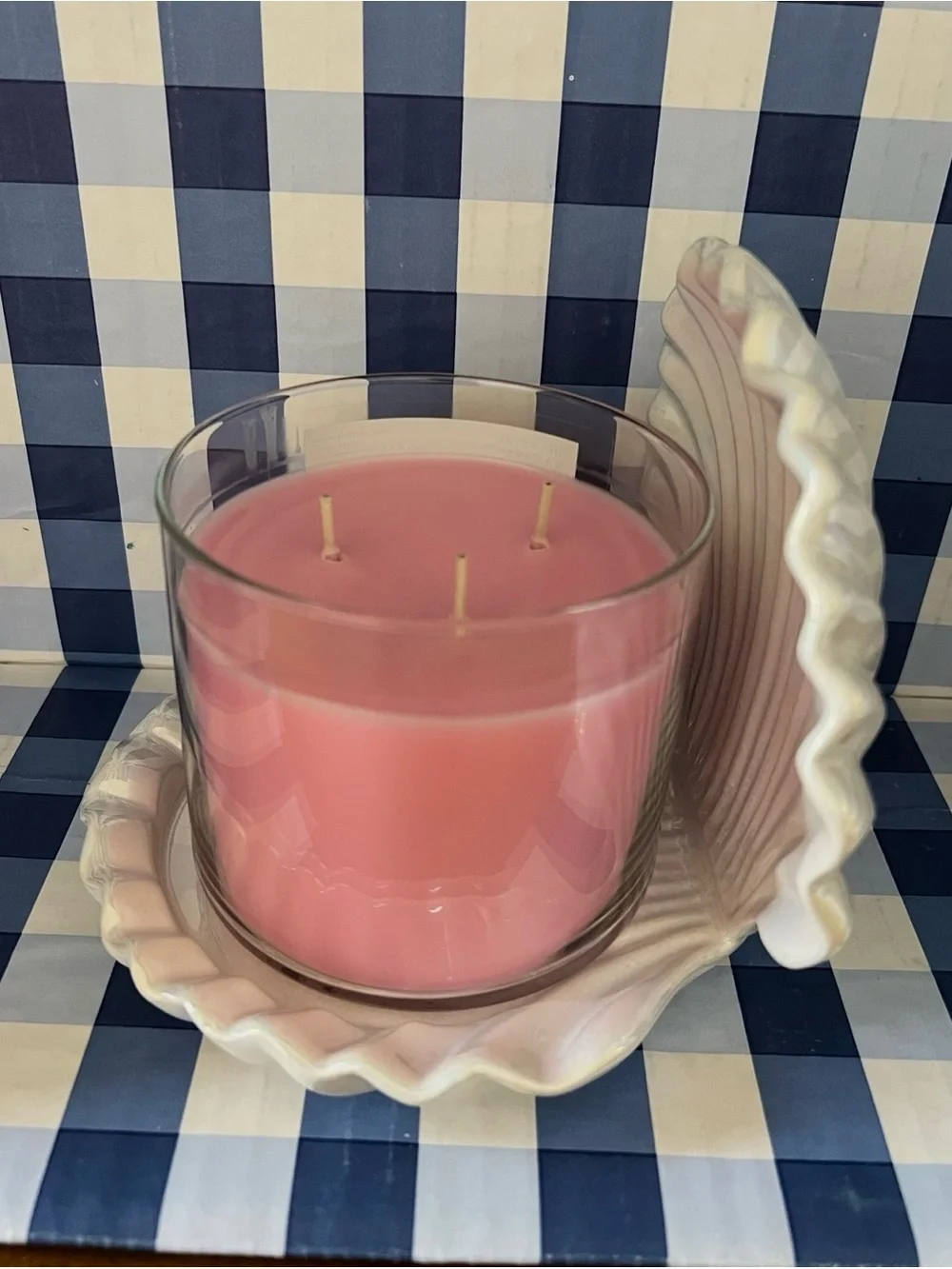 Bath Body Works NWT Ceramic Clam Shell Iridescent Pearl 3 Wick Candle Holder